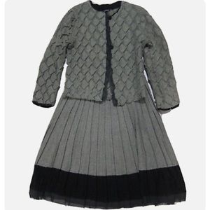 Komarov Herringbone Skirt Suit Diamond Quilt Pin Tuck & Pleated Skirt